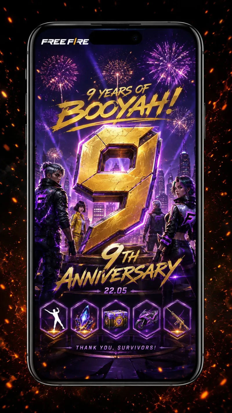 Free Fire 9th Anniversary Booyah celebration art